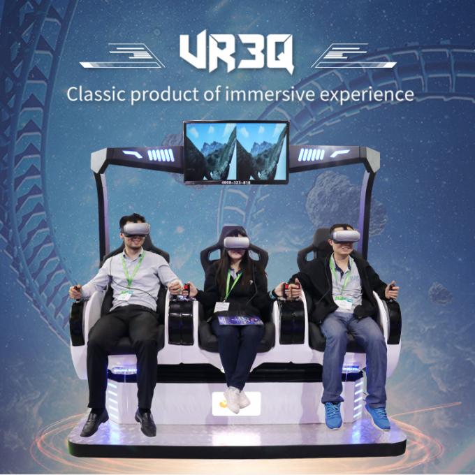 ماكينة ألعاب VR من الألياف الزجاجية 9D تعمل بقطع النقود المعدنية محاكي إطلاق النار Realidad Virtual Three Seats 12D Cinema 0