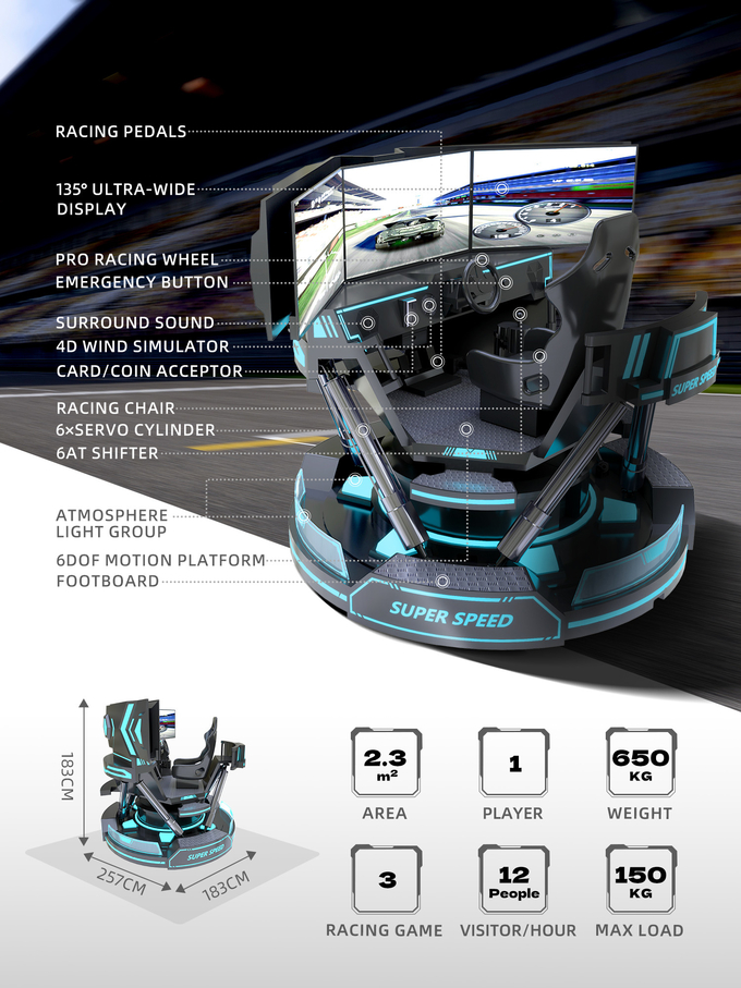 VR 3 شاشة سباق السيارات محاكي الواقع الافتراضي 6-Dof السيارات السوداء سباق لعبة آلة 5d السيارات القيادة 1