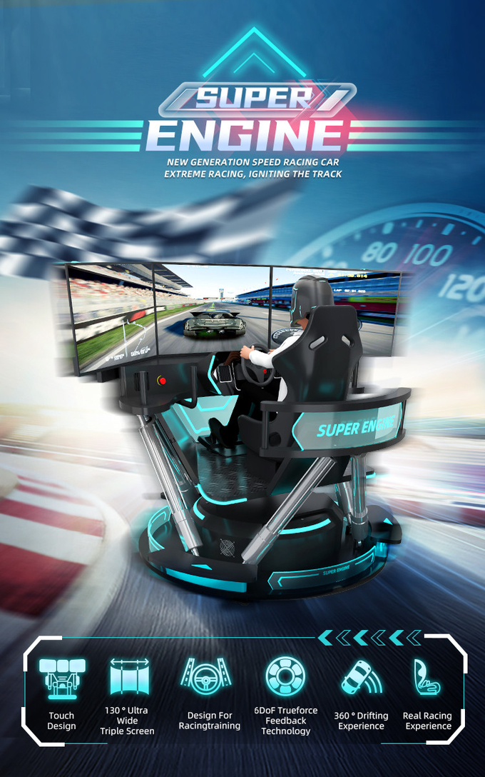 5.0KW F1 محاكي سباق السيارات محرك لعبة 6 Dof Motion Platform مع 3 شاشات 0