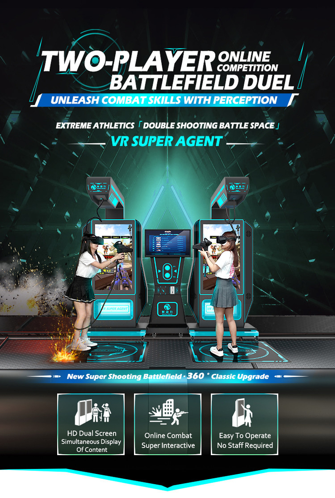 الواقع الافتراضي الداخلي 9d VR أركاد إطلاق النار لعبة آلة kat VR سوبر 2 لاعب أسلحة محاكي لمركز التسوق 0