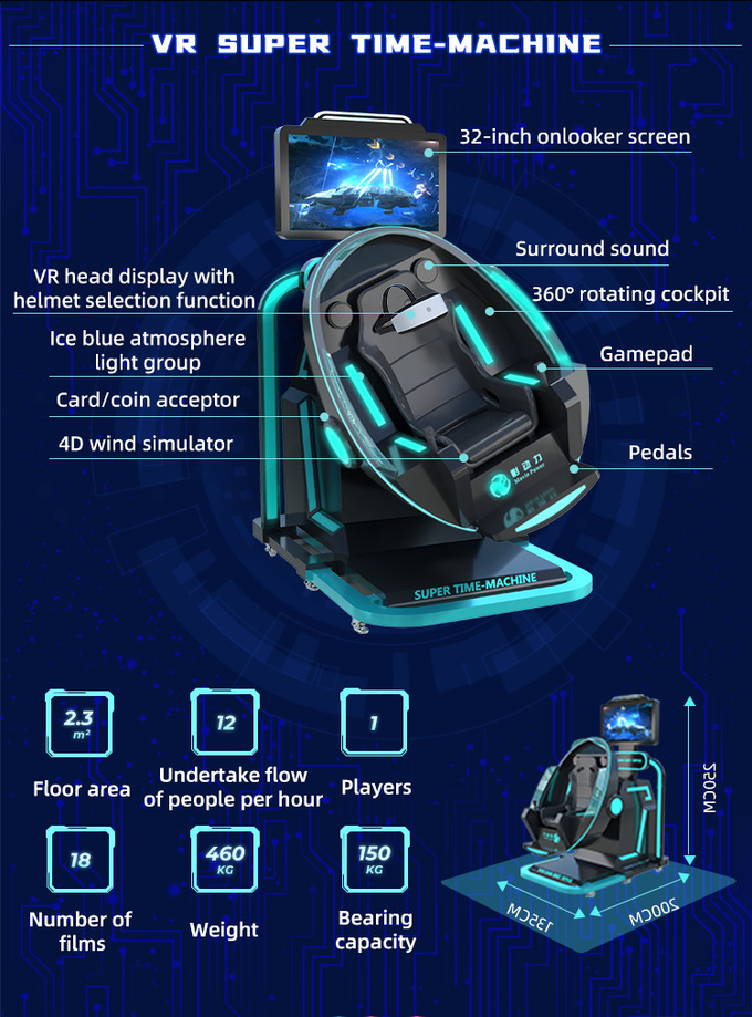 جهاز محاكاة الواقع الافتراضي التجاري 9D VR Super Time Machine يطير معدات اللعبة 4